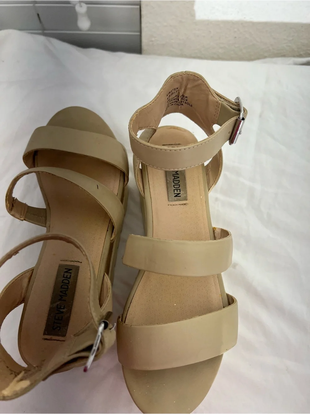 Steve Madden Beige Cork Platform Sandals with Ankle Buckle